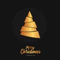 Merry Christmas and Happy New Year lettering vector illustration with Christmas Tree on black background paper art dark style Royalty Free Stock Photo